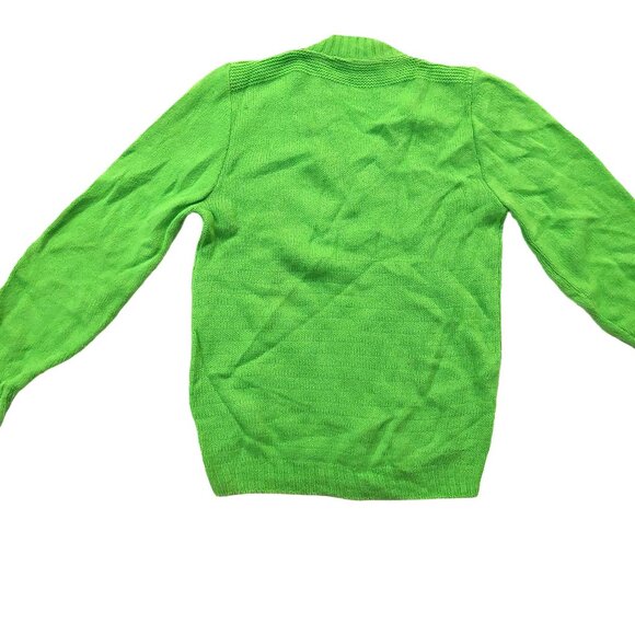 Vintage 1940s-1950s Bright Green Long Sleeve Knit V-Neck Sweater - Picture 10 of 13